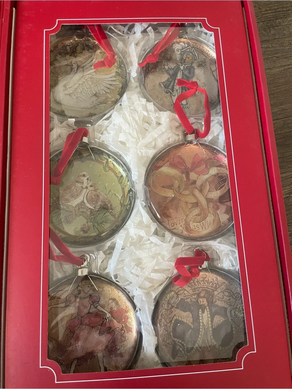 Pottery Barn Red and White '12 Days of Christmas' Holiday Ornament Set Box